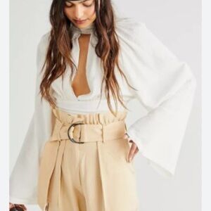 FREE PEOPLE X JENS PIRATE BOOTY ULTRA TECHNO TOP  BLOUSE SHIRT WHITE